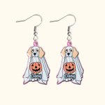 Personalizada de Halloween lindo fantasma del perro Patrón purpurina pendientes colgantes de acrílico de Halloween regalo de cumpleaños para el amante