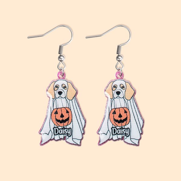 Personalizada de Halloween lindo fantasma del perro Patrón purpurina pendientes colgantes de acrílico de Halloween regalo de cumpleaños para el amante