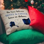 Personalized The Love No Distance Two States Heart Plaid Map Throw Pillow Cover Long Distance Moving Away Christmas Farewell Gift for Family Couple