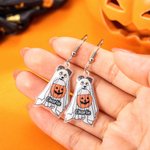 Personalizada de Halloween lindo fantasma del perro Patrón purpurina pendientes colgantes de acrílico de Halloween regalo de cumpleaños para el amante