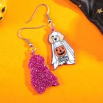 Personalizada de Halloween lindo fantasma del perro Patrón purpurina pendientes colgantes de acrílico de Halloween regalo de cumpleaños para el amante