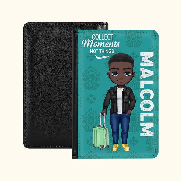 Personalised Collect Moments Not Things Stylish and Compact Passport Cover with Name Travel Trip Accessory Birthday Christmas Gift for Friends Family