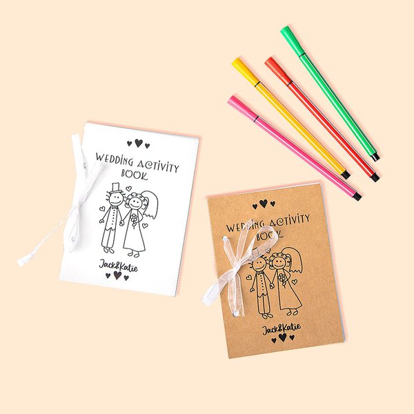 Personalised Children's Wedding Activity Pack Coloring Books with 4 pcs Watercolor Pens Wedding Entertainment Games Favors for Kids