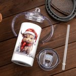 Personalisierte niedlichen Hochland Kuh mit Santa Hut 12oz Sippy Cup mit Griff und Deckel Weihnachten Baby Dusche Geschenk für Kinder