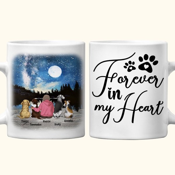 Personalized Forever in My Heart Under the Starry Sky White and Color Inside Ceramic Mug with Name 11/15 oz Gift for Dog Lovers