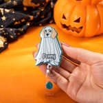 Personalisierte niedlichen Geist Hund Kürbis Abzeichen Reel Glitter Acryl Abzeichen Halloween Geschenk für Hundeliebhaber