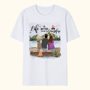Personalised Life Is Better Around The Campfire Adult T-shirt and Kid T-shirt Christmas Anniversary Gift for Family Couple