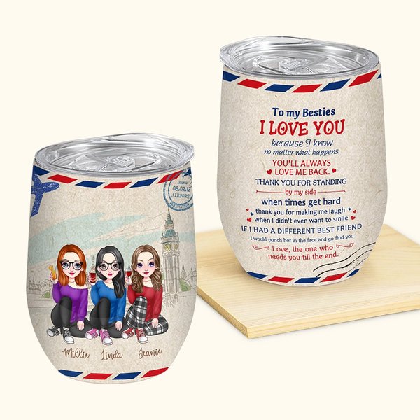 Personalized Friendship Poetry To My Bestie I Love You Wine Tumbler  Best Friend Gift with Insulation Effect