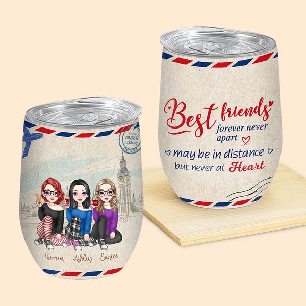 Personalized Best Friends Forever Never Apart Bestie Quotes Wine Tumbler  Best Friend Gift