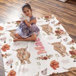 Personalized Cute Highland Cow Soft Cozy Fleece Blanket with Name Baby Shower Christmas Gift for Kids Highland Cow Lover