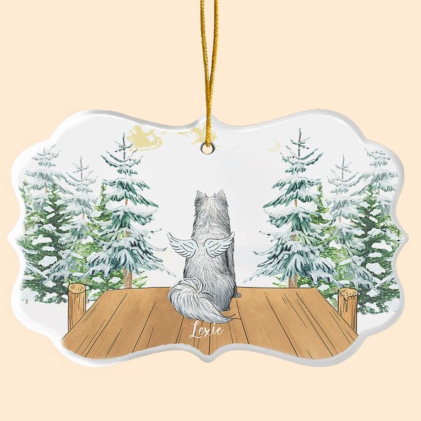 Cane Angelo personalizzato in ceramica acrilica con scenario di neve Ornamento commemorativo di forma irregolare Decorazione per la casa Regalo di per