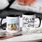 Personalised Life Is Better with a Dog/Dogs White and Colour Inside Ceramic Mug with Name 11oz and 15 oz Gift for Dog Lovers