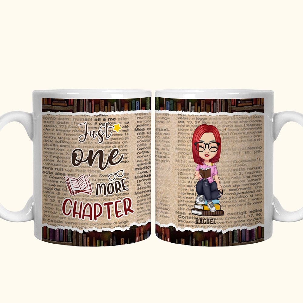 Tasse en céramique personnalisée Just One More Chapter blanc et couleur à l'intérieur Cadeau d'anniversaire pour lectrice Amoureuse des livres