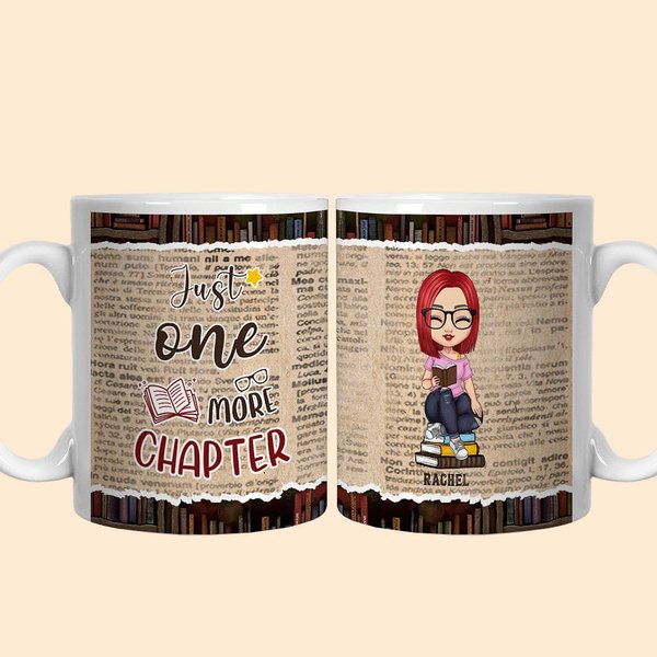 Tasse en céramique personnalisée Just One More Chapter blanc et couleur à l'intérieur Cadeau d'anniversaire pour lectrice Amoureuse des livres