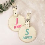 Etichette per bagagli personalizzate con nome e iniziale Etichetta rotonda per valigia con portacarte incorporato Regalo per gli amanti dei viaggi