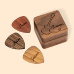 Púa de guitarra de madera personalizada con estuche de almacenamiento magnético y texto grabado regalo de cumpleaños para guitarrista