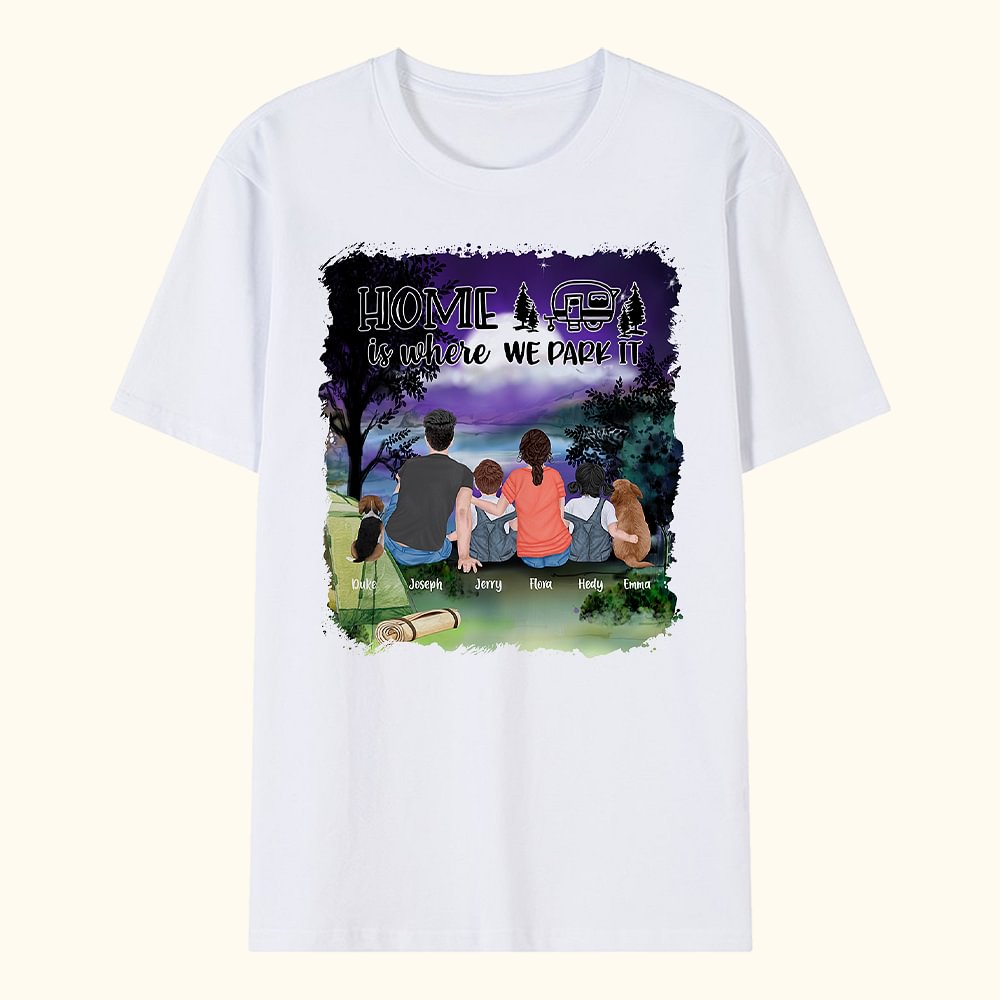 T-shirt adulte pour enfant personnalisé Home Is Where We Park It Noël Anniversaire Cadeau pour la famille Enfant