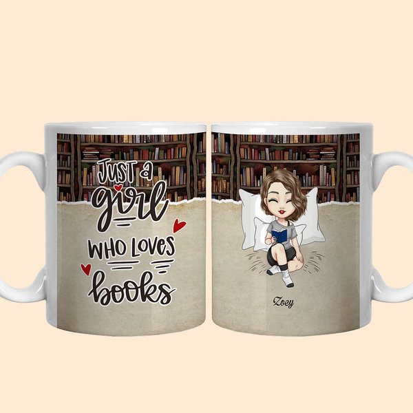 Taza de Cerámica Personalizada Colorida Just A Girl Who Loves Books Regalo de Cumpleaños y Navidad para Chica Lectora Amante de los Libros