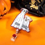 Personalisierte niedlichen Geist Hund Kürbis Abzeichen Reel Glitter Acryl Abzeichen Halloween Geschenk für Hundeliebhaber