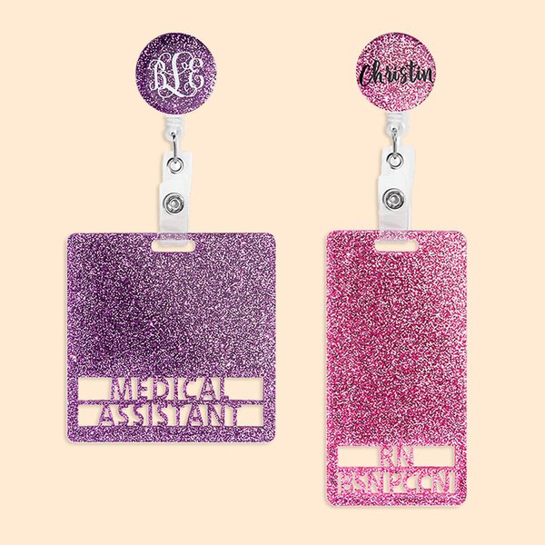 Personalized Double Lines Glitter ID Badge Buddy And Badge Reel Nurse Week Thank You Gift for Nurse Doctor Medical Staff