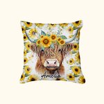 Personalizado lindo girasol Highland Cow Throw Pillow Home Decor con nombre Cumpleaños Regalo de Navidad para la familia Highland Cow Lover