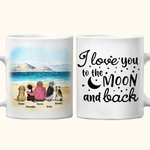Tazza personalizzata I Love You To The Moon And Back da 11 oz e 15 oz in ceramica bianca e colorata con nome, regalo per gli amanti dei cani