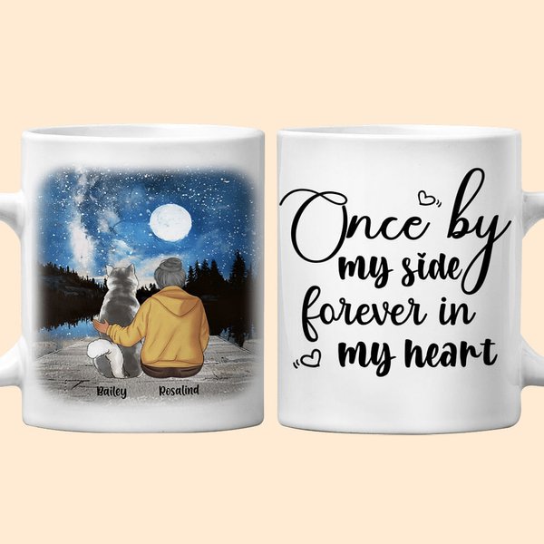 Personalised Once by My Side Forever in My Heart Starry Sky White and Colour Inside Ceramic Mug with Name 11/15 oz Gift for Dog Lovers