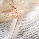 Collier Prénom Vertical Personnalisé Pendentif Croix Crucifix Bijoux Baptême Première Communion Cadeau pour Chrétien