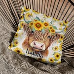Personalizado lindo girasol Highland Cow Throw Pillow Home Decor con nombre Cumpleaños Regalo de Navidad para la familia Highland Cow Lover
