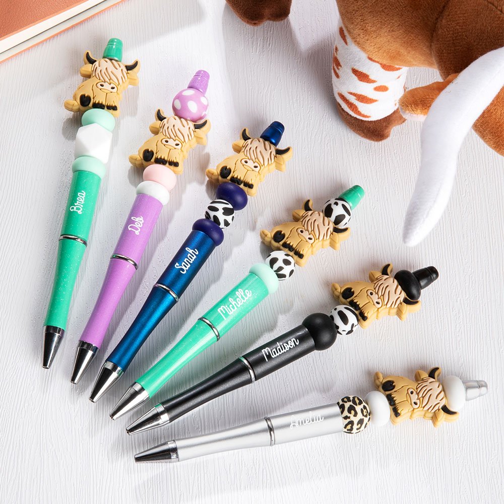 Stylo à Bille Personnalisé Motif Petites Fleurs Bleues - Stylo Rétractable Confortable, Cadeau Bureau