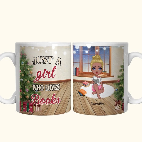Gepersonaliseerde Just A Girl Who Loves Books Wit met gekleurde binnenkant keramische mok Verjaardagscadeau voor boekenliefhebbers