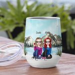 Gepersonaliseerde Best Friends Forever Never Apart met Natuur Landschap Achtergrond Wijn Tumbler Gift Voor Zussen