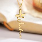 Collier Prénom Vertical Personnalisé Pendentif Croix Crucifix Bijoux Baptême Première Communion Cadeau pour Chrétien