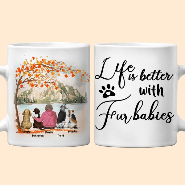 Personalised Life Is Better with Fur Baby/Babies White and Colour Inside Ceramic Mug with Name 11oz 15oz Gift for Dog Lovers