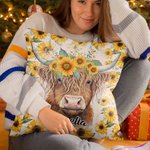 Personalizado lindo girasol Highland Cow Throw Pillow Home Decor con nombre Cumpleaños Regalo de Navidad para la familia Highland Cow Lover