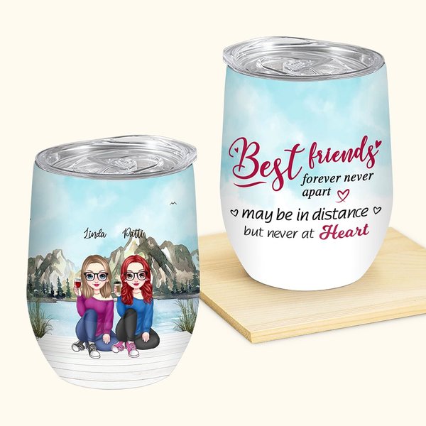 Gepersonaliseerde Best Friends Forever Never Apart met Natuur Landschap Achtergrond Wijn Tumbler Gift Voor Zussen