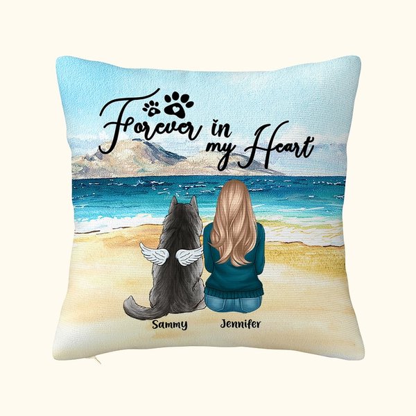 Personlig Forever In My Heart Beach Throw Pillow Cover Bursdagsgave til hundeelskere