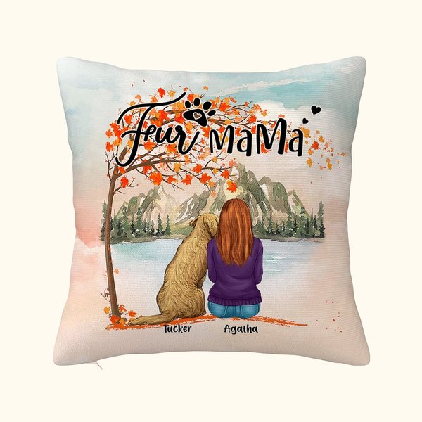 Personalized Playing with My Furry Friends Under The Maple Tree Throw Pillow Cover Birthday Christmas Gift for Dog Lovers