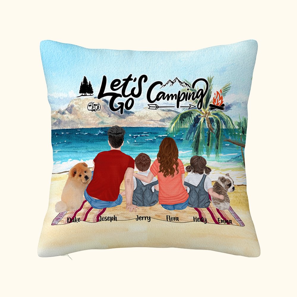 Taie d'oreiller personnalisée Family Beach Camping Let's Go Camping Cadeau de Noël Cadeau de Saint-Valentin