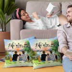 Funda de cojín de acampada familiar personalizada Amanecer La vida es mejor alrededor de la hoguera Regalo de cumpleaños Regalo de San Valentín