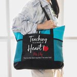 Personalizada La enseñanza es un trabajo de corazón Bolsa de asas con cremallera Gran capacidad Bolsa con estampado de manzanas Regalo de agradecimiento al profesor en Navidad