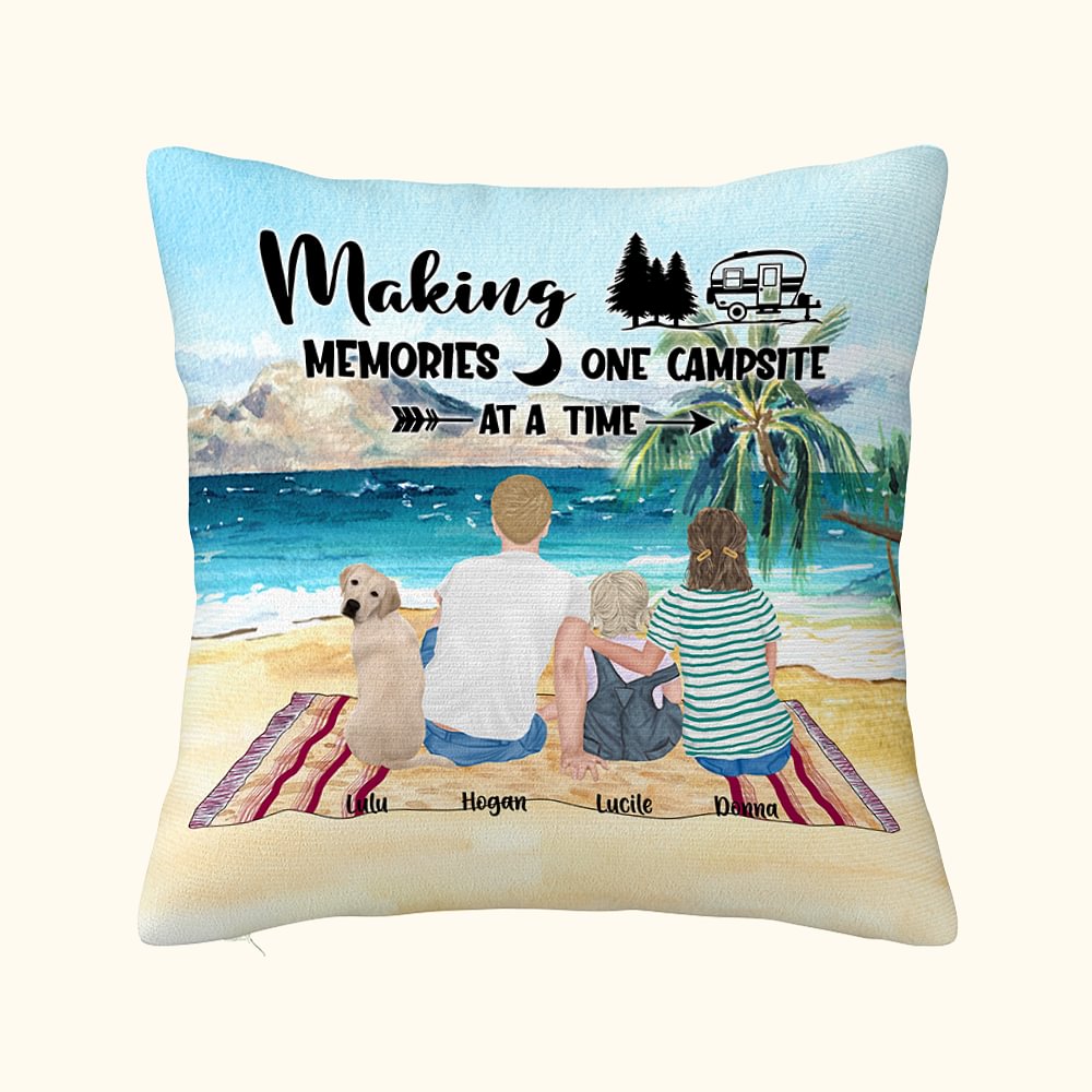 Taie d'oreiller personnalisée pour la famille qui fait du camping un lieu de mémoire Cadeau d'anniversaire Cadeau de la Saint-Valentin