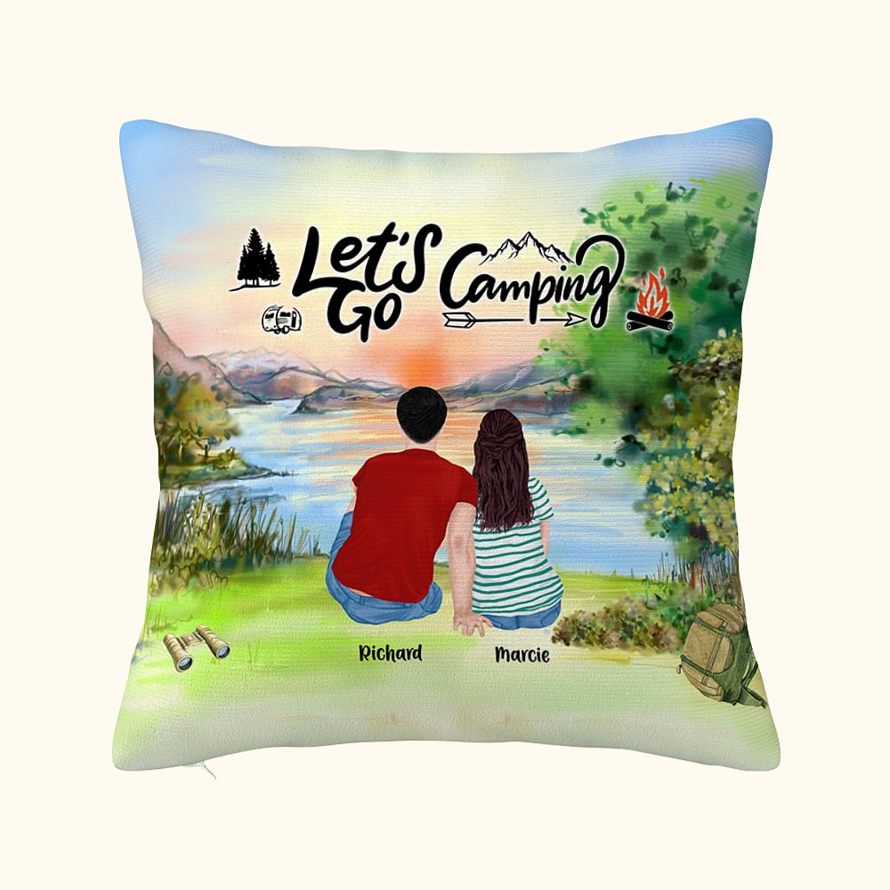 Taie d'oreiller personnalisée Let's Go Camping Cadeau d'anniversaire Cadeau de Saint-Valentin pour le salon