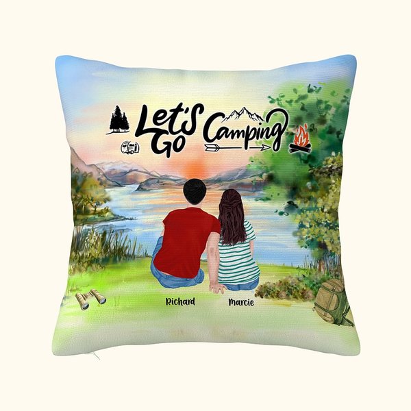 Funda de cojín de acampada familiar personalizada Vamos de acampada Regalo de cumpleaños Regalo de San Valentín para el salón