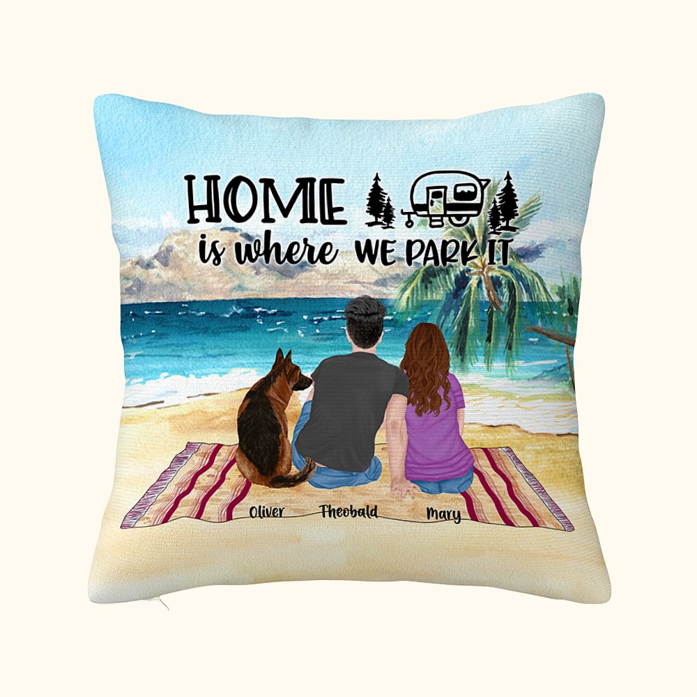 Taie d'oreiller personnalisée Plage Camping Home Is Where We Park It Cadeau de Noël Cadeau de Saint-Valentin