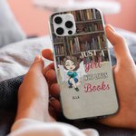 Gepersonaliseerde Just A Girl Who Loves Books Cell Phone Case met Naam Verjaardag Kerstmis Reading Gift voor Zus Vriendin Book Lover