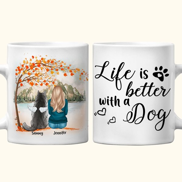 Personalised Life Is Better with a Dog/Dogs White and Color Inside Ceramic Mug with Name 11oz 15oz Birthday Gift for Dog Lovers