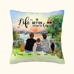 Funda de cojín de acampada familiar personalizada Amanecer La vida es mejor alrededor de la hoguera Regalo de cumpleaños Regalo de San Valentín