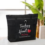 Personalizada La enseñanza es un trabajo de corazón Bolsa de asas con cremallera Gran capacidad Bolsa con estampado de manzanas Regalo de agradecimiento al profesor en Navidad
