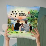 Funda de cojín de acampada familiar personalizada Amanecer La vida es mejor alrededor de la hoguera Regalo de cumpleaños Regalo de San Valentín